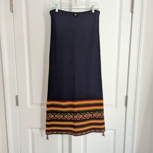 Navy wool skirt rainbow detail on bottom